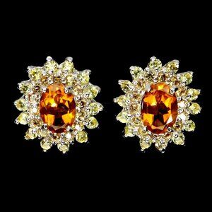 14k/925 silver natural citrine and yellow sapphire cluster stud earrings NEW
